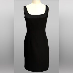 EUC Siri 100% Silk Satin Face Organza Scooped Sheath Black Sleeveless Dress, 8